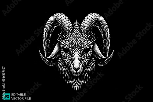 devil goat tattoo design dark art scary creepy style tattoo illustration vector black and white background templates