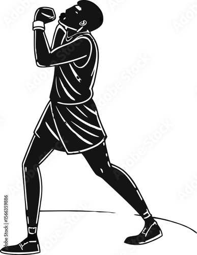 boxer standing alone in spotlight black silhouette