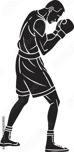 boxer standing in guard position black silhouette