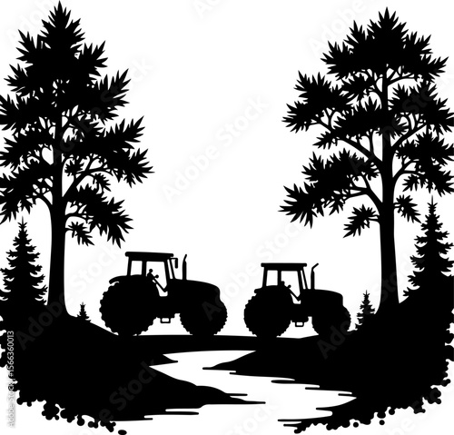 Tractor Convoy Silhouette with Forest Background vector bundle