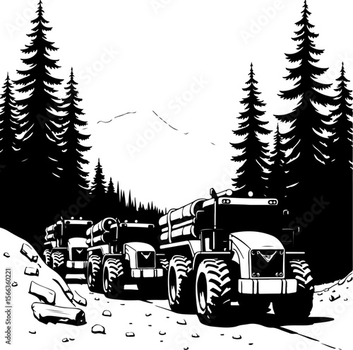 Tractor Convoy Silhouette with Forest Background vector bundle