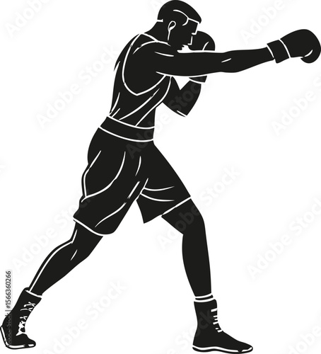 boxer throwing jab punch black silhouette vector