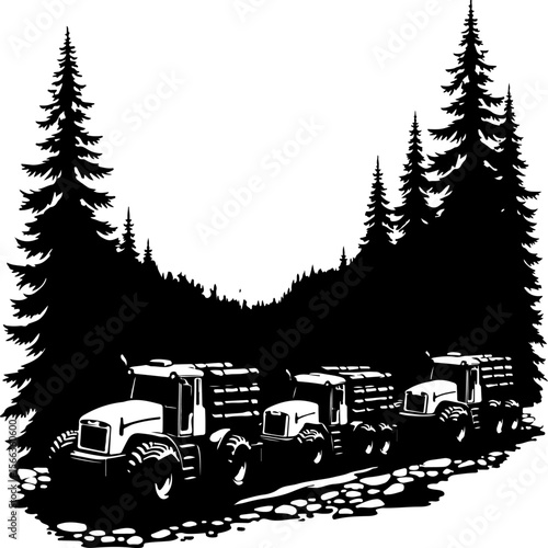 Tractor Convoy Silhouette with Forest Background vector bundle