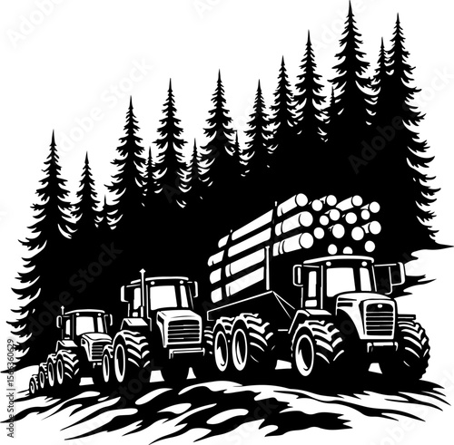 Tractor Convoy Silhouette with Forest Background vector bundle