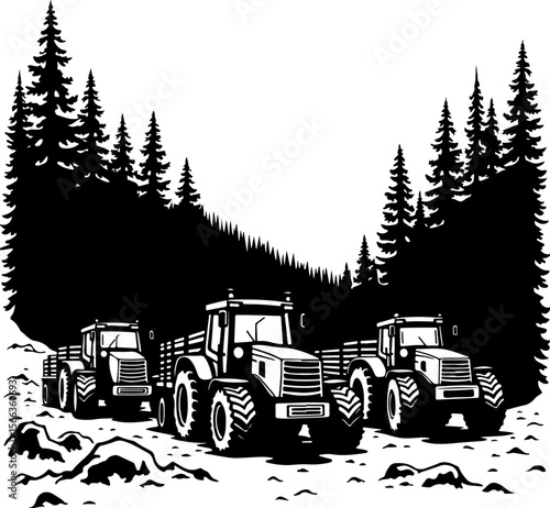 Tractor Convoy Silhouette with Forest Background vector bundle