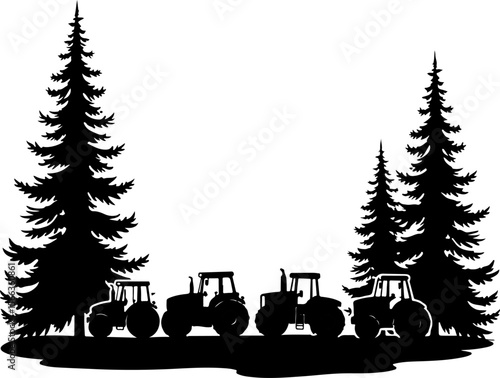 Tractor Convoy Silhouette with Forest Background vector bundle
