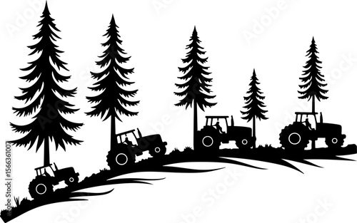 Tractor Convoy Silhouette with Forest Background vector bundle