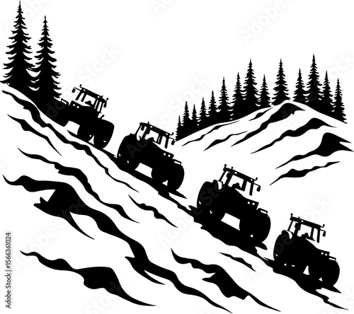 Tractor Convoy Silhouette with Forest Background vector bundle