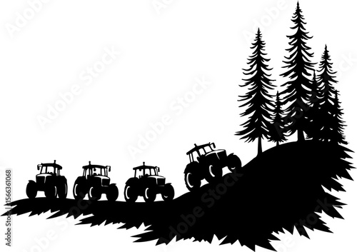 Tractor Convoy Silhouette with Forest Background vector bundle