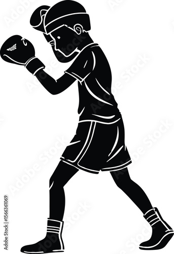 kid boxer practicing black silhouette