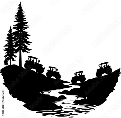Tractor Convoy Silhouette with Forest Background vector bundle