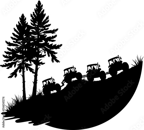 Tractor Convoy Silhouette with Forest Background vector bundle