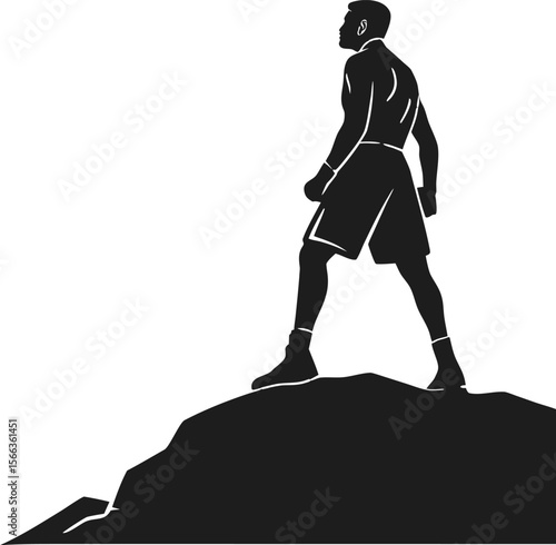 single boxer standing strong black silhouette