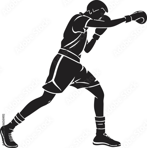 teen boxer ready to fight black silhouette