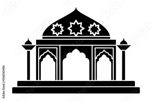 Traditional Dome Archway Icon with Star Motifs and Pillars
