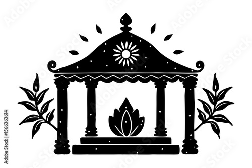 Traditional Hindu Mandap with Lotus and Pillars Icon Illustration