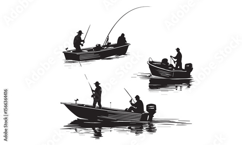 Fishing Silhouette with Rod and Fish