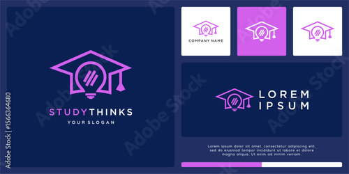 Study thinks logo design idea with bulb and hat line