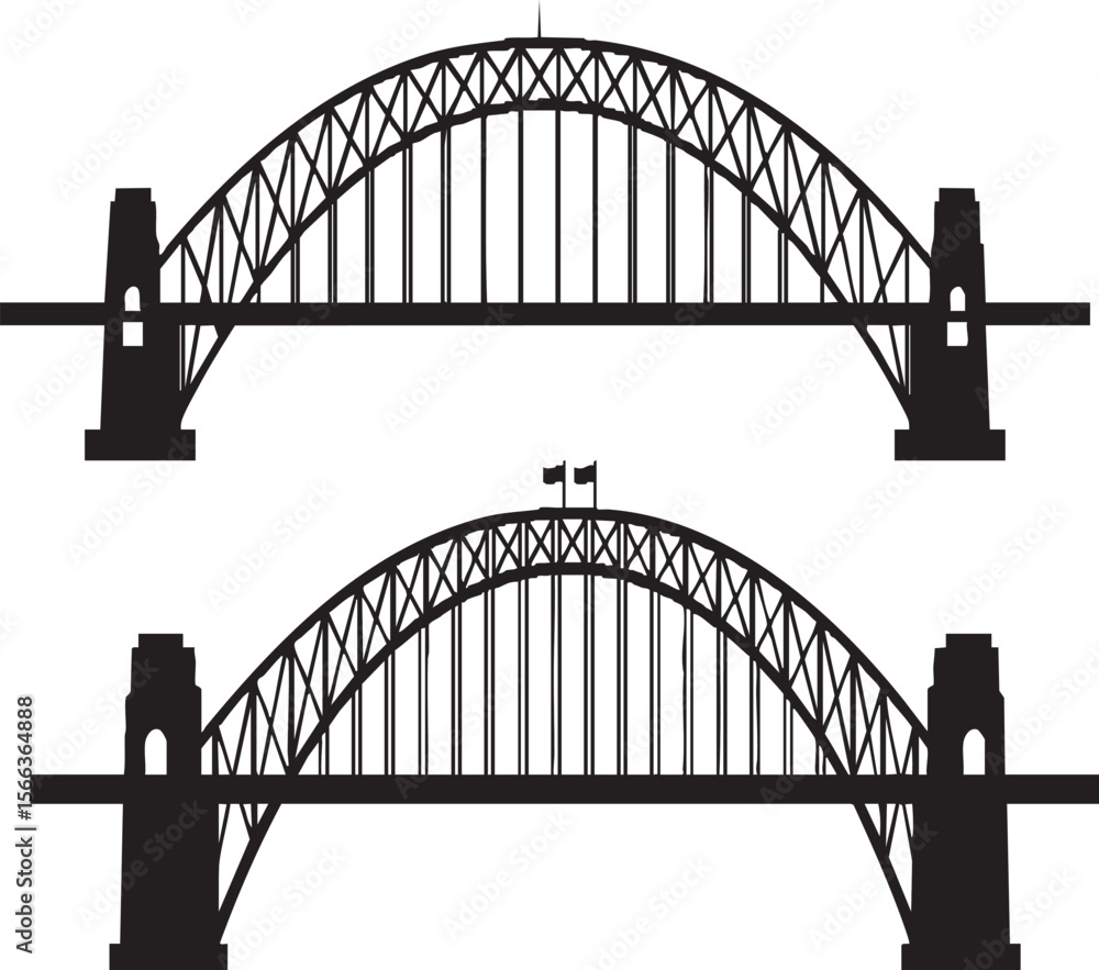 Fototapeta premium Sydney Harbour Bridge Vector Silhouette Icon – Australian Landmark Art, Steel Arch Bridge Illustration for Travel Decor, Design, and Infrastructure Themes