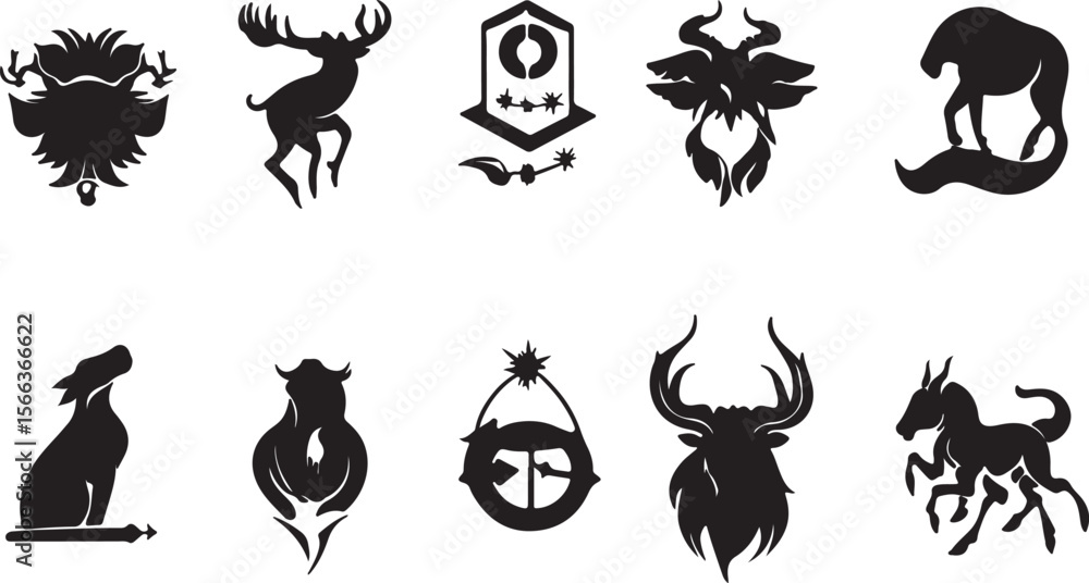Fototapeta premium Black Animal Totem Vector Set