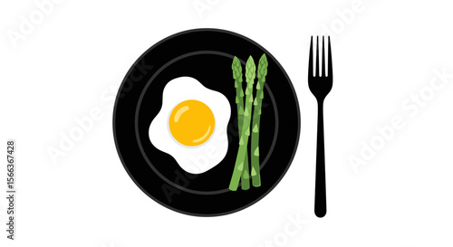 Plate of fried egg and asparagus on a white background, healthy breakfast concept