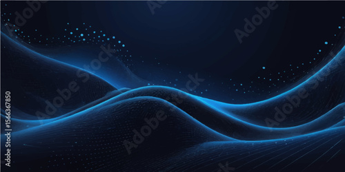 Abstract blue background with flowing light waves and fractal lines creates a dynamic digital art pattern