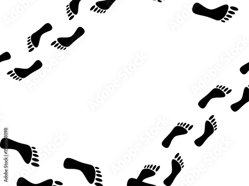 Bare foot print on banner template with place for text, blank advertising promotion, beach marketing, vector illustration