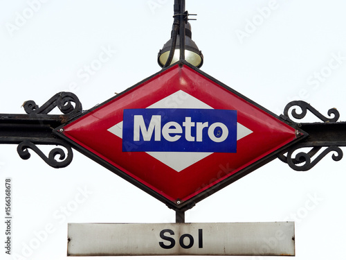 signpost at the Sol metro entrance in Madrid