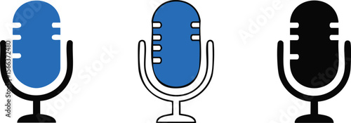 Microphone Icon Set Vector, Audio Recording, Podcast, Live Stream, Voice, Sound, Communication, Studio, Radio

