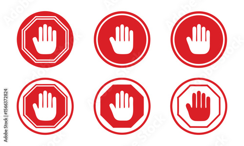 Bold Red Vector Silhouette Icon Set for Stop Hand Signals