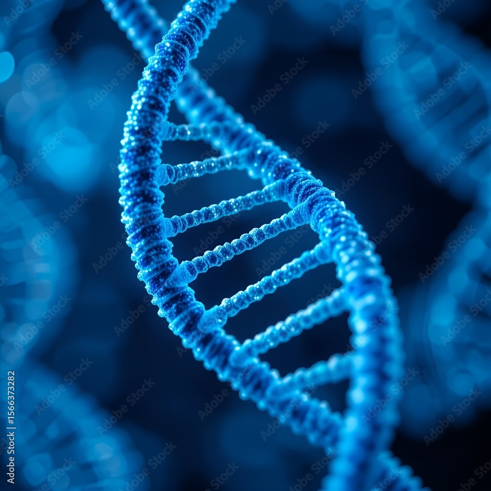 Close up view of double helix DNA structure in vibrant blue hues
Close up view of double helix DNA structure in vibrant blue hues