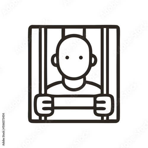 A bald man sits behind bars, imprisoned within a cell.