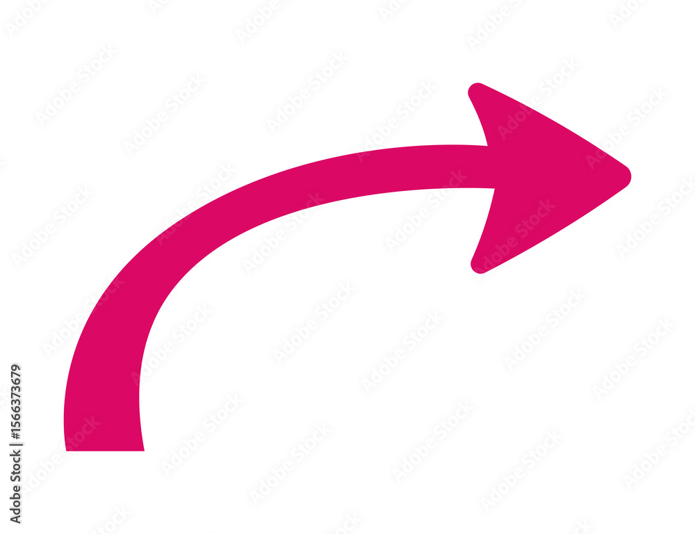 A bright pink curved arrow pointing to the right isolated on transparent background A bright pink curved arrow pointing to the right isolated on transparent background