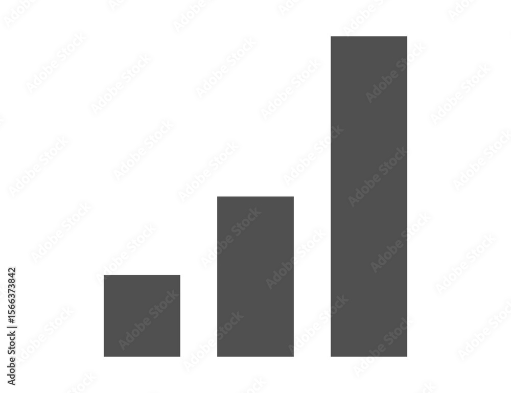 Simple dark grey bar chart with three ascending bars isolated on transparent background Simple dark grey bar chart with three ascending bars isolated on transparent background