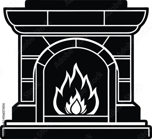 Cozy fireplace burning bright winter home decor