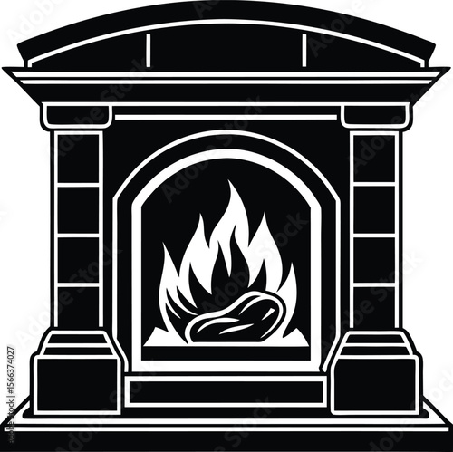 Classic fireplace design black and white illustration