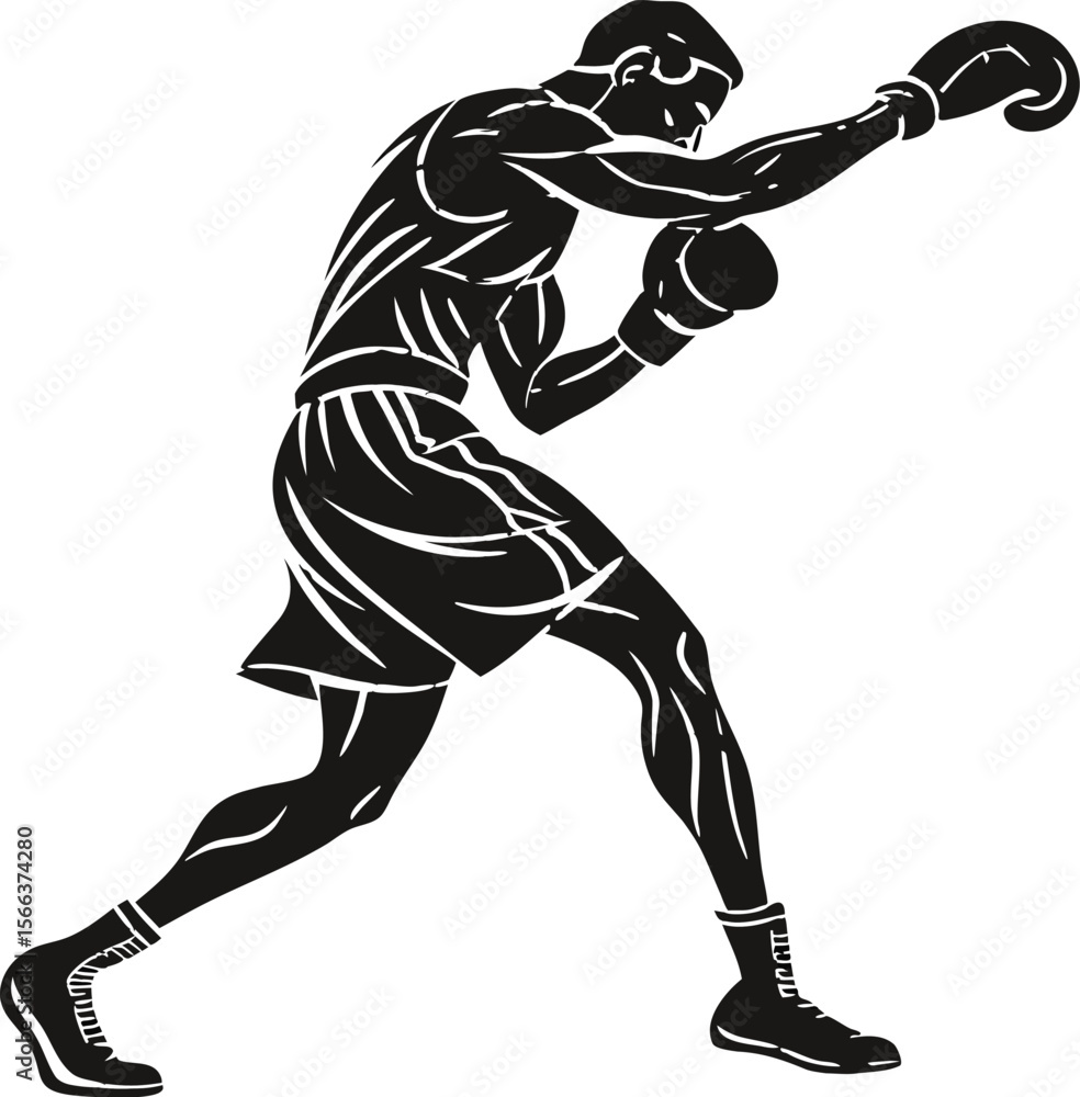 Fototapeta premium boxer ducking to avoid punch black silhouette vector