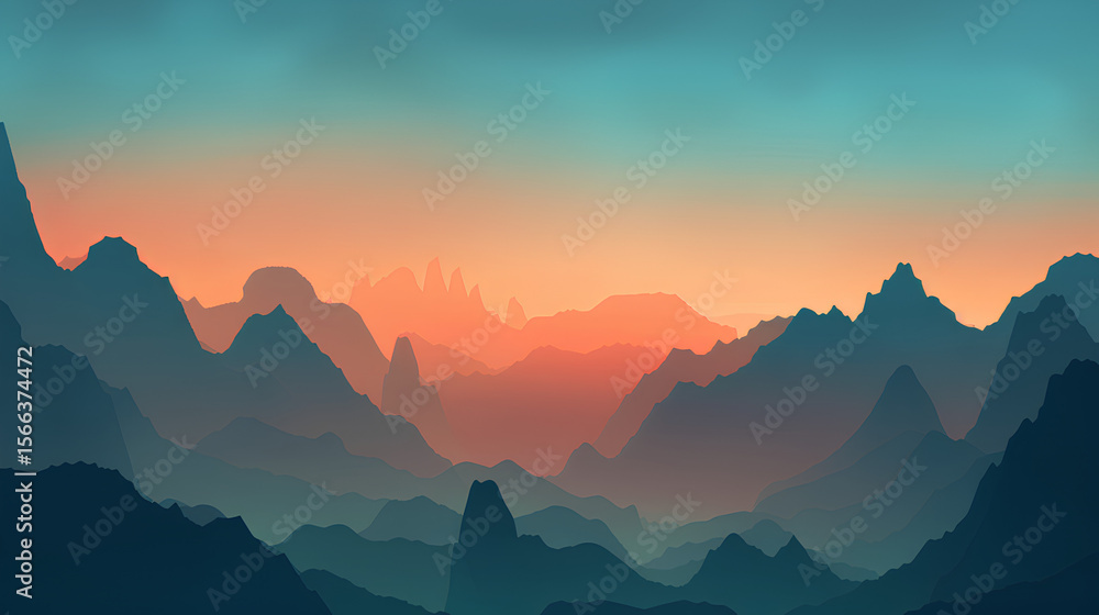 Fototapeta premium Illustration of sunrise in the mountains