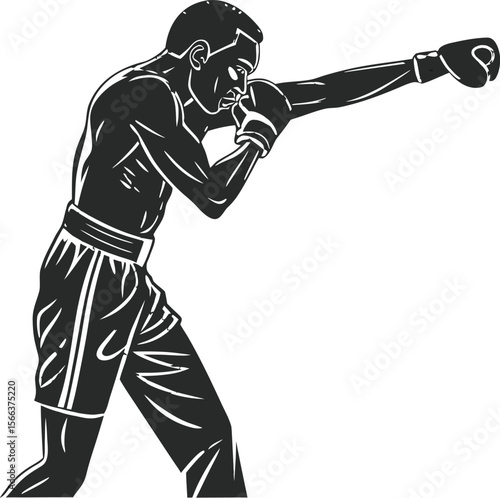 boxer throwing hook punch black silhouette vector