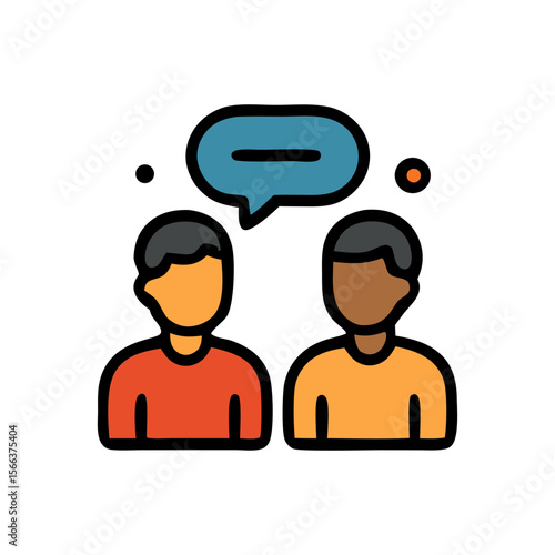Two diverse men engage in a conversation, symbolized by a speech bubble with a minus sign.