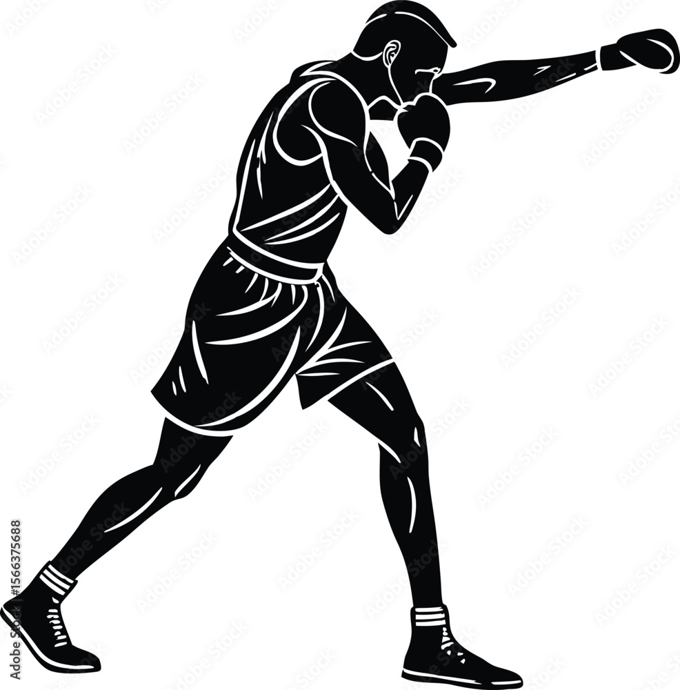 Fototapeta premium male boxer throwing punch black silhouette