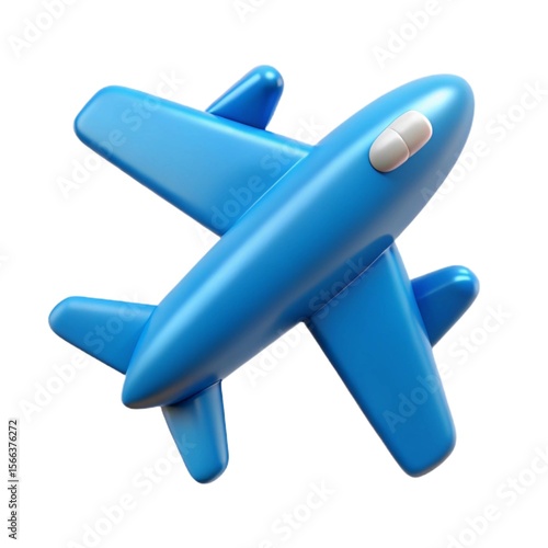 3D Render: Glossy Blue Airplane Icon, Playful, Travel, App Design