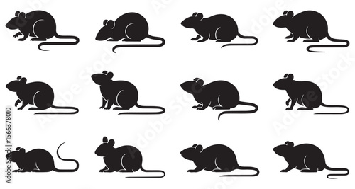 Silhouette Rodent Ensemble Graphic Arrangement of Black Mice Illustrations Demonstrating Diversity and Artistic Expression in Animal Representations Art