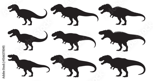 Silhouette Renderings of Various Dinosaurs Demonstrating Prehistoric Wildlife and Paleontological Study Figures Featuring Different T Rex Poses