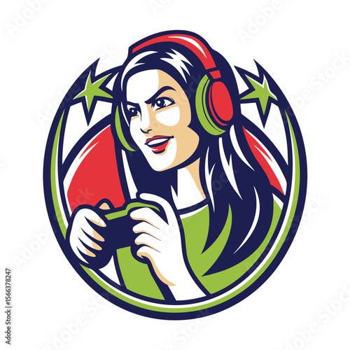 Female gamer with headphones and controller (2)