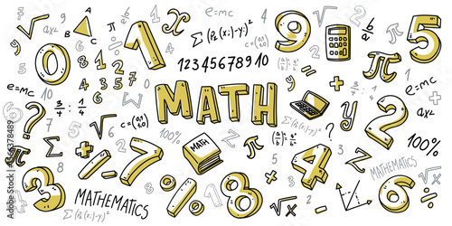 Hand drawn math symbols. Math symbols on green background. sketch math symbols. vector illustration