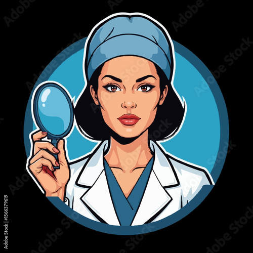 Confident female doctor in white coat and goggles, holding stethoscope, showcasing medical expertise, healthcare dedication, and patient care, set against a clean white background, 