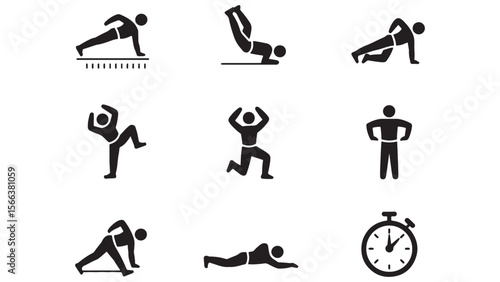 Fitness Icon Set Exercise, Workout, Training, Gym, Sport