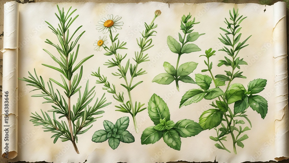 Herbal Botanical Scroll Herbal Botanical Scroll