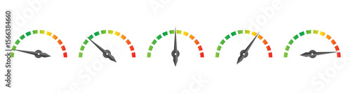 Speedometer Performance Rating Icons Set – Colorful Gauge Meters Showing Level Indicators for Power, Speed, Load, or Efficiency process